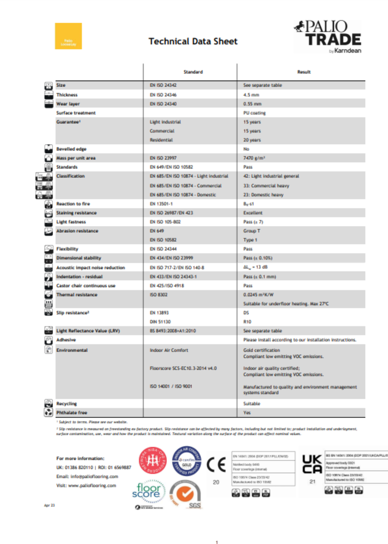 Palio LooseLay Technical Data Sheet image