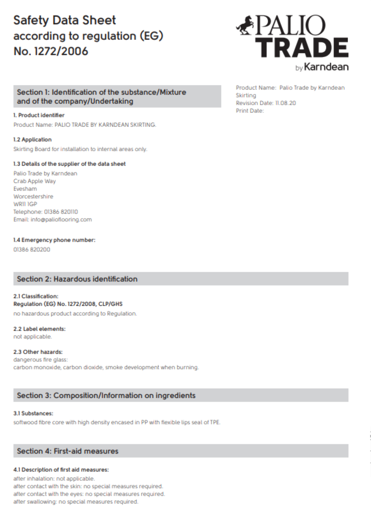 Palio Trade by Karndean Skirting safety sheet